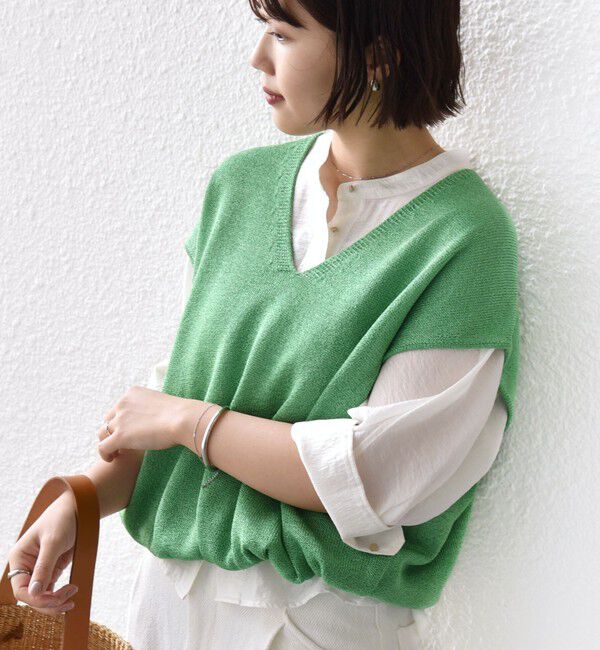 SHIPS for women「〈手洗い可能〉ブライト ペーパー 裾 ドロスト ニット プルオーバー」|ベスト・ジレ|