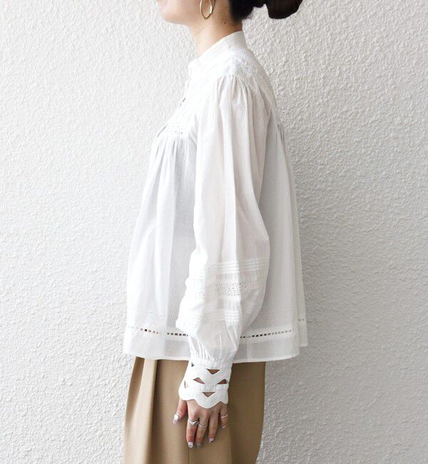 SHIPS any「SHIPS any:〈洗濯機可能〉キャンブリック スタンドカラー レース シャツ ブラウス」|シャツ・ブラウス|