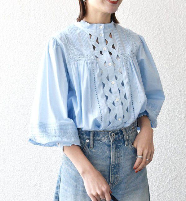 SHIPS any「SHIPS any:〈洗濯機可能〉キャンブリック スタンドカラー レース シャツ ブラウス」|シャツ・ブラウス|