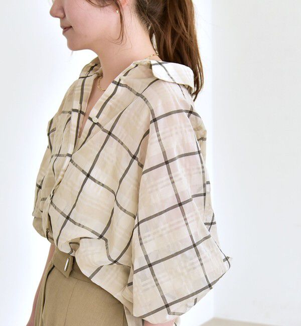 quaranciel「quaranciel:〈手洗い可能〉シアー チェック ドルマン ビッグ レギュラー シャツ」|シャツ・ブラウス|