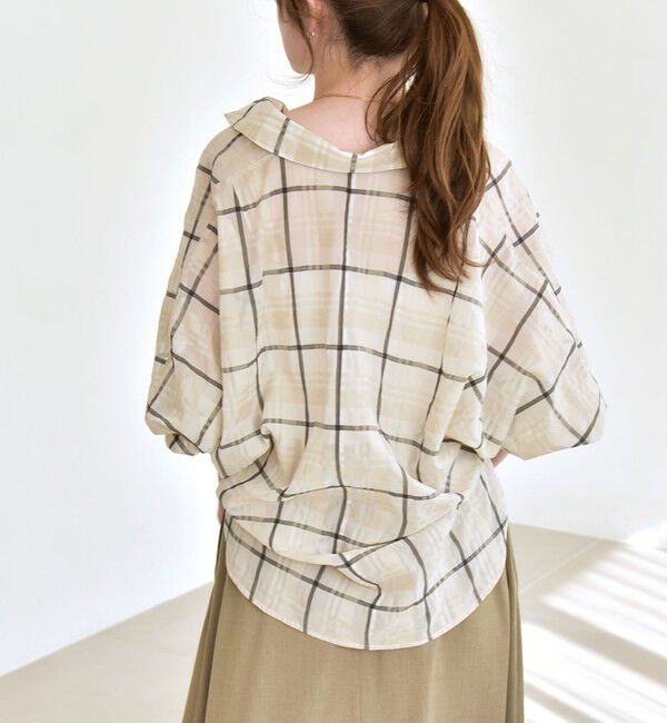 quaranciel「quaranciel:〈手洗い可能〉シアー チェック ドルマン ビッグ レギュラー シャツ」|シャツ・ブラウス|