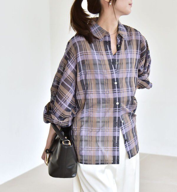 quaranciel「quaranciel:〈手洗い可能〉シアー チェック ドルマン ビッグ レギュラー シャツ」|シャツ・ブラウス|