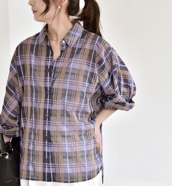 quaranciel「quaranciel:〈手洗い可能〉シアー チェック ドルマン ビッグ レギュラー シャツ」|シャツ・ブラウス|