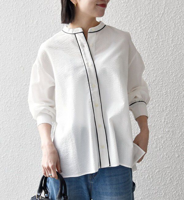 SHIPS any「SHIPS any:〈洗濯機可能〉サッカー バック リボン 配色 シャツ ブラウス」|シャツ・ブラウス|