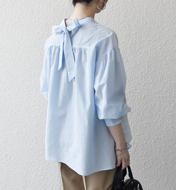 SHIPS any「SHIPS any:〈洗濯機可能〉サッカー バック リボン 配色 シャツ ブラウス」|シャツ・ブラウス|