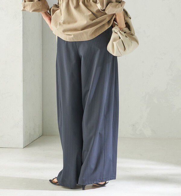 SHIPS for women「〈手洗い可能〉トロ ピン ストライプ ウエスト ギャザー パンツ」|その他|