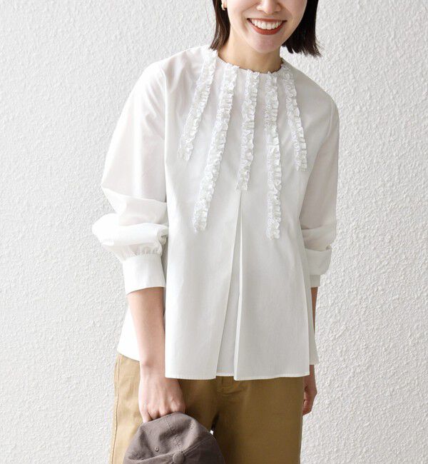 SHIPS any「SHIPS any:〈洗濯機可能〉REPREVE フリル クルーネック Aライン ブラウス」|シャツ・ブラウス|