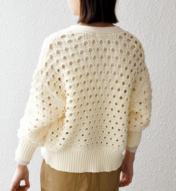 SHIPS any「SHIPS any:〈手洗い可能〉コットン ミックス 透かし編み Vネック カーディガン」|カーディガン|