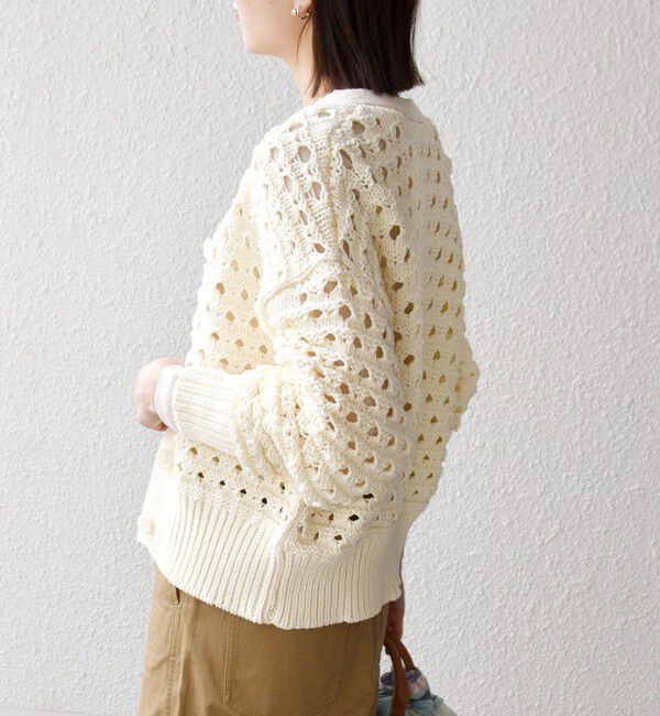 SHIPS any「SHIPS any:〈手洗い可能〉コットン ミックス 透かし編み Vネック カーディガン」|カーディガン|