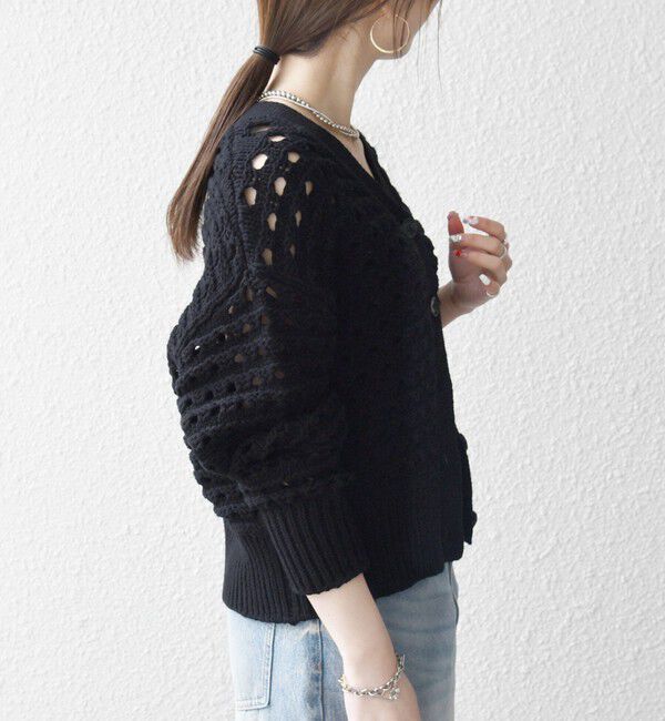 SHIPS any「SHIPS any:〈手洗い可能〉コットン ミックス 透かし編み Vネック カーディガン」|カーディガン|