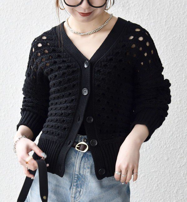 SHIPS any「SHIPS any:〈手洗い可能〉コットン ミックス 透かし編み Vネック カーディガン」|カーディガン|