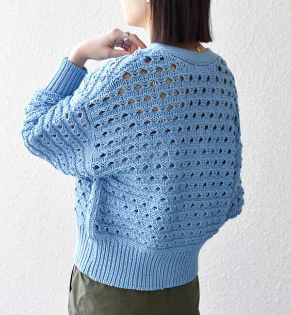 SHIPS any「SHIPS any:〈手洗い可能〉コットン ミックス 透かし編み Vネック カーディガン」|カーディガン|