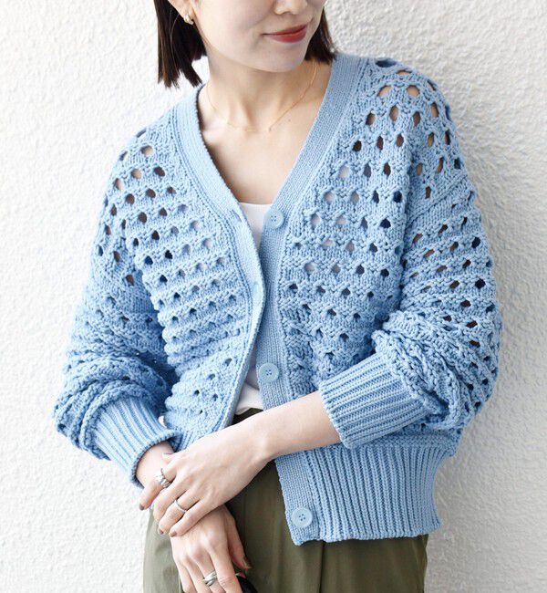 SHIPS any「SHIPS any:〈手洗い可能〉コットン ミックス 透かし編み Vネック カーディガン」|カーディガン|