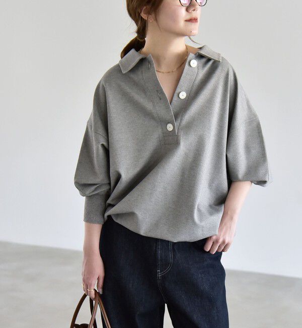 quaranciel「《追加予約》quaranciel:〈洗濯機可能〉ライト ポンチ ドロスト ポロ プルオーバー」|スウェット・ジャージ|