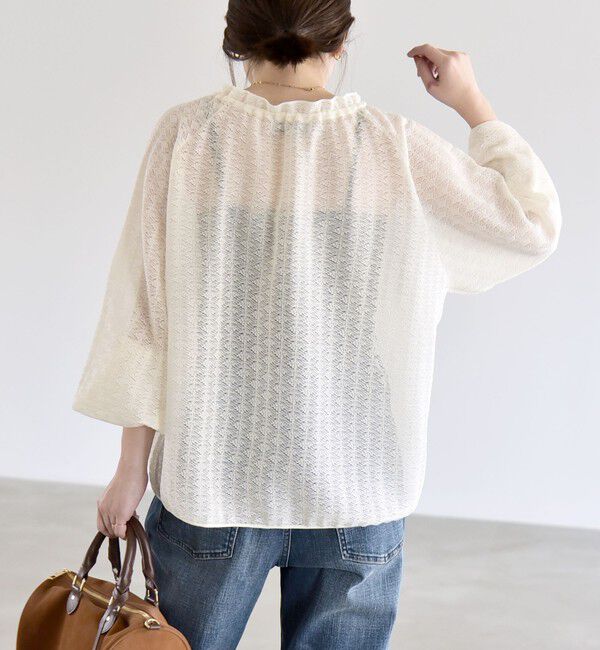 quaranciel「quaranciel:〈手洗い可能〉レース ジャカード ギャザー リボン プルオーバー」|シャツ・ブラウス|