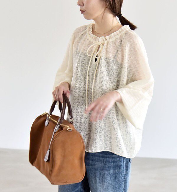 quaranciel「quaranciel:〈手洗い可能〉レース ジャカード ギャザー リボン プルオーバー」|シャツ・ブラウス|