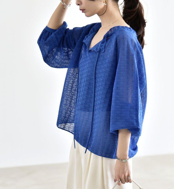 quaranciel「quaranciel:〈手洗い可能〉レース ジャカード ギャザー リボン プルオーバー」|シャツ・ブラウス|