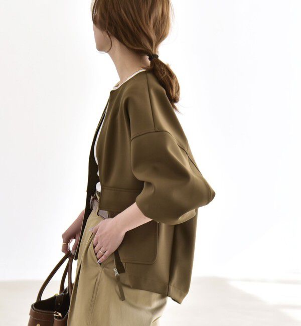 quaranciel「quaranciel:〈洗濯機可能〉ダンボール ノーカラー コンパクト ブルゾン」|ブルゾン・スタジャン|