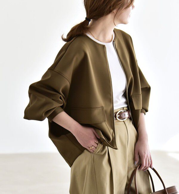 quaranciel「quaranciel:〈洗濯機可能〉ダンボール ノーカラー コンパクト ブルゾン」|ブルゾン・スタジャン|