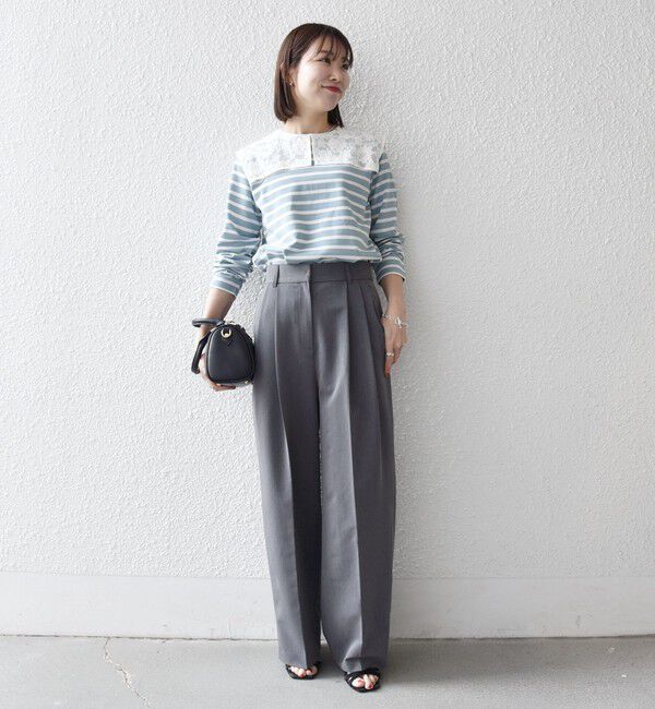 SHIPS any「SHIPS any:〈洗濯機可能〉マリンボーダー レース 襟 プルオーバー」|Tシャツ・カットソー|