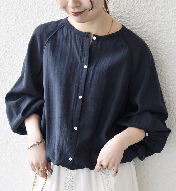 SHIPS any「《一部追加予約》SHIPS any:〈洗濯機可能〉リネン ミックス シアー ボリューム スリーブ ブラウス」|シャツ・ブラウス|