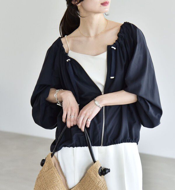 quaranciel「quaranciel:〈洗濯機可能〉シアー ドロスト ギャザー ショート ブルゾン」|その他|