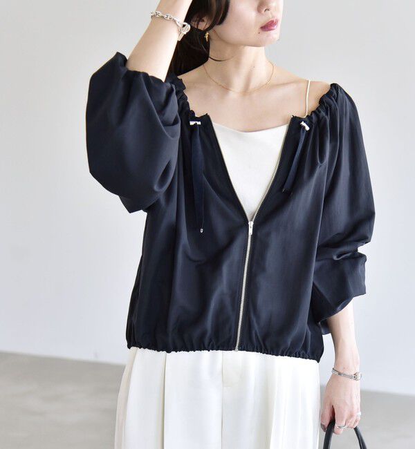 quaranciel「quaranciel:〈洗濯機可能〉シアー ドロスト ギャザー ショート ブルゾン」|その他|