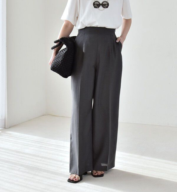 quaranciel「quaranciel:〈洗濯機可能〉リネン ミックス ハイウエスト ワイド パンツ」|その他|