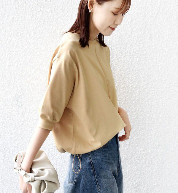 SHIPS for women「【WEB限定】〈接触冷感 / 汗染み防止加工〉オーガニック コットン 裾 ドロスト トップス」|Tシャツ・カットソー|ベージュ系