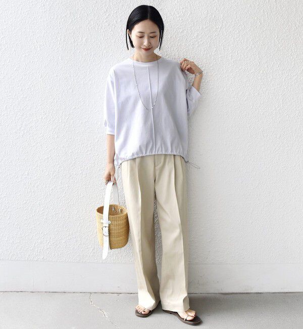 SHIPS for women「【WEB限定】〈接触冷感 / 汗染み防止加工〉オーガニック コットン 裾 ドロスト トップス」|Tシャツ・カットソー|