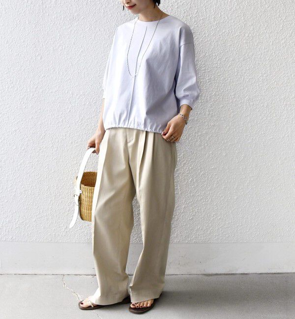 SHIPS for women「【WEB限定】〈接触冷感 / 汗染み防止加工〉オーガニック コットン 裾 ドロスト トップス」|Tシャツ・カットソー|