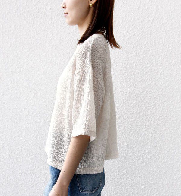 SHIPS for women「〈手洗い可能〉ランダム ブルーゼ 5分袖 プルオーバー」|Tシャツ・カットソー|