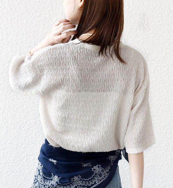 SHIPS for women「〈手洗い可能〉ランダム ブルーゼ 5分袖 プルオーバー」|Tシャツ・カットソー|