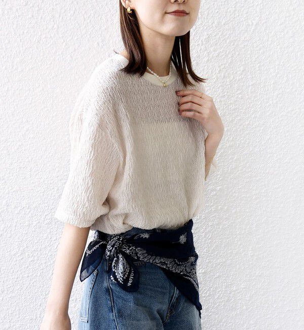 SHIPS for women「〈手洗い可能〉ランダム ブルーゼ 5分袖 プルオーバー」|Tシャツ・カットソー|