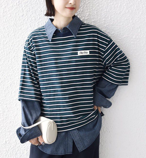 SHIPS for women「【WEB限定】マルチ ボーダー 5分袖 TEE」|Tシャツ・カットソー|