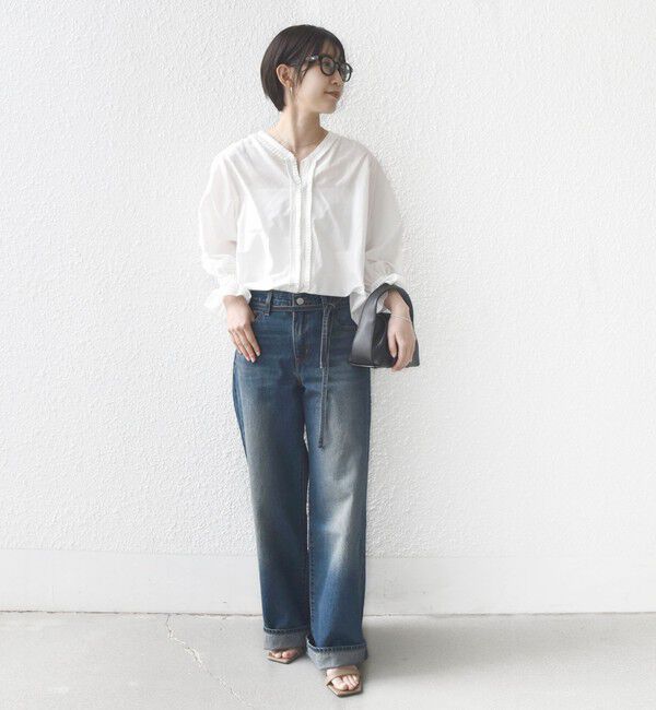 SHIPS for women「〈手洗い可能〉綿 シルク Vネック フリル タック ブラウス」|シャツ・ブラウス|