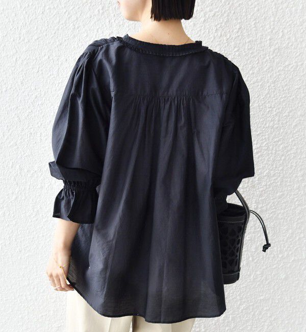 SHIPS for women「〈手洗い可能〉綿 シルク Vネック フリル タック ブラウス」|シャツ・ブラウス|