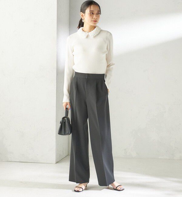 SHIPS for women「〈手洗い可能〉2WAY ポリエステル フリル カラー リブ ニット」|ニット・セーター|