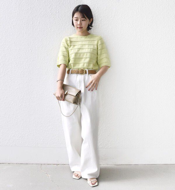 SHIPS for women「〈手洗い可能〉コットン レース柄 ショート スリーブ プルオーバー」|ニット・セーター|