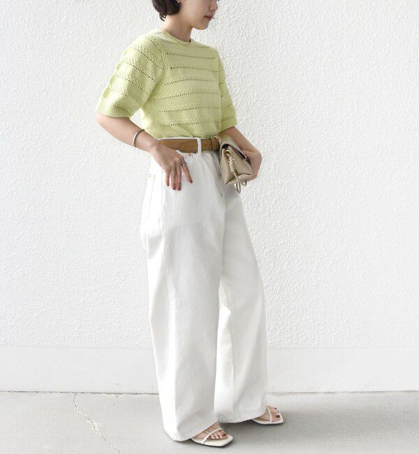 SHIPS for women「〈手洗い可能〉コットン レース柄 ショート スリーブ プルオーバー」|ニット・セーター|