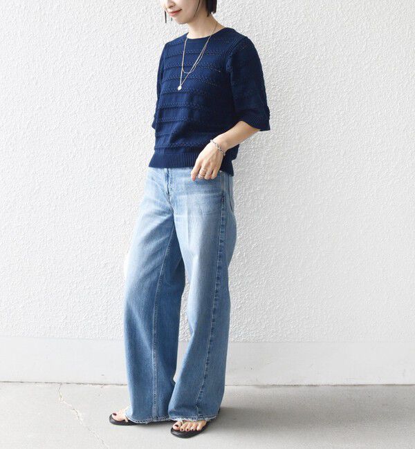 SHIPS for women「〈手洗い可能〉コットン レース柄 ショート スリーブ プルオーバー」|ニット・セーター|