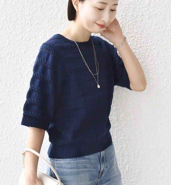 SHIPS for women「〈手洗い可能〉コットン レース柄 ショート スリーブ プルオーバー」|ニット・セーター|