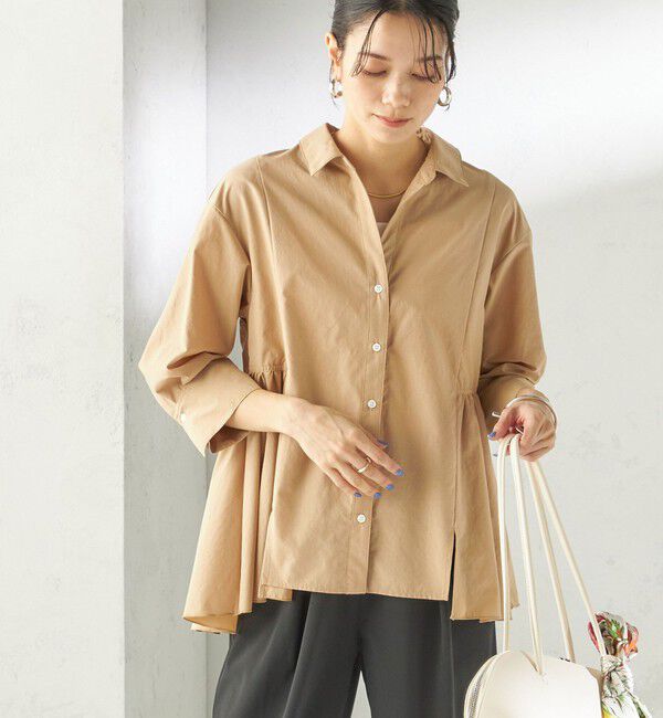 SHIPS for women「〈手洗い可能〉ポリエステル コットン ギャザー 切替 羽織 シャツ」|シャツ・ブラウス|ベージュ