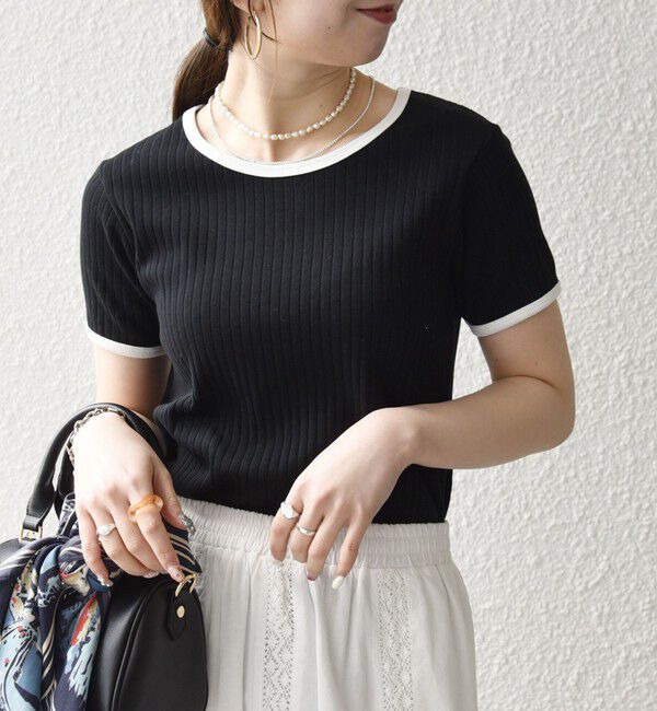 SHIPS any「SHIPS any:〈洗濯機可能〉テレコ リブ バイカラー ショートスリーブ TEE」|Tシャツ・カットソー|