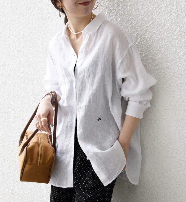 SHIPS any「SHIPS any:〈洗濯機可能〉リネン 刺繍 レギュラー ルーズ シャツ」|シャツ・ブラウス|