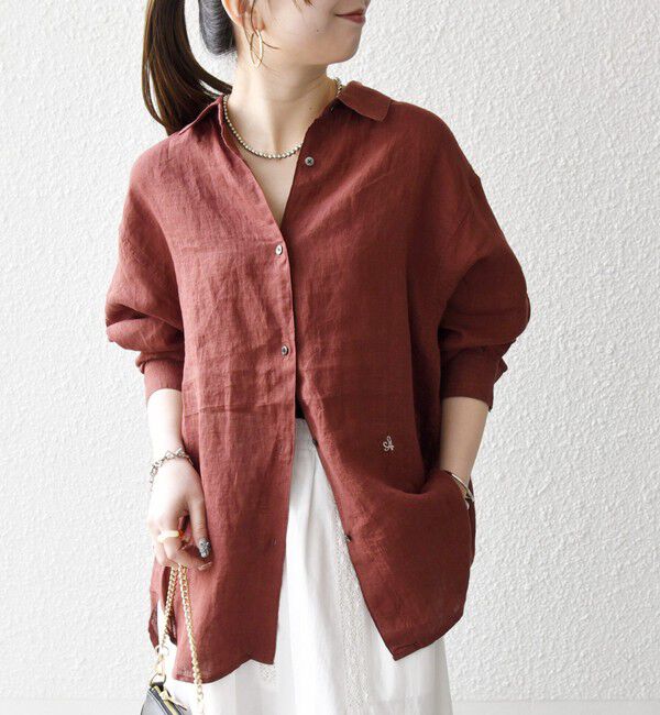 SHIPS any「SHIPS any:〈洗濯機可能〉リネン 刺繍 レギュラー ルーズ シャツ」|シャツ・ブラウス|