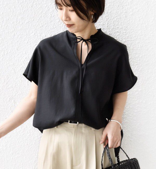 SHIPS for women「〈手洗い可能〉襟 フリル バック ギャザー ブラウス」|シャツ・ブラウス|ブラック