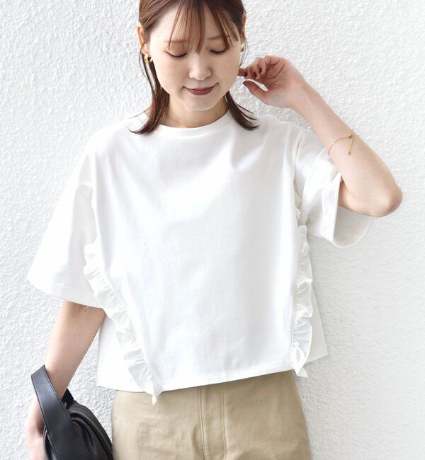 SHIPS for women「《予約》【WEB限定】〈接触冷感〉オーガニック コットン フリル TEE」|Tシャツ・カットソー|オフホワイト