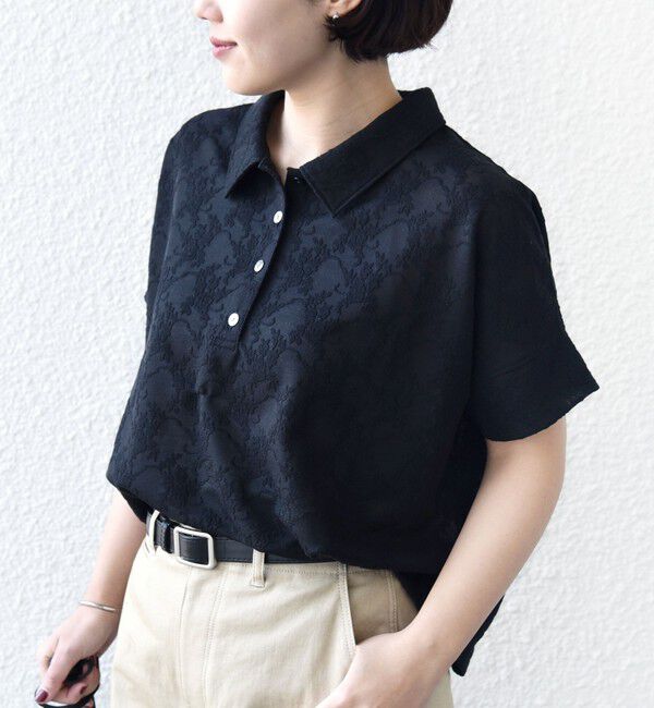 SHIPS for women「《予約》【WEB限定】〈手洗い可能〉シアー ジャカード ポロ 襟 ショート スリーブ プルオーバー」|ポロシャツ|