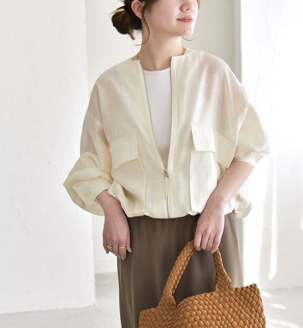 quaranciel「《予約》quaranciel:〈手洗い可能〉リネン ミックス ノーカラー ドロスト ブルゾン」|ブルゾン・スタジャン|